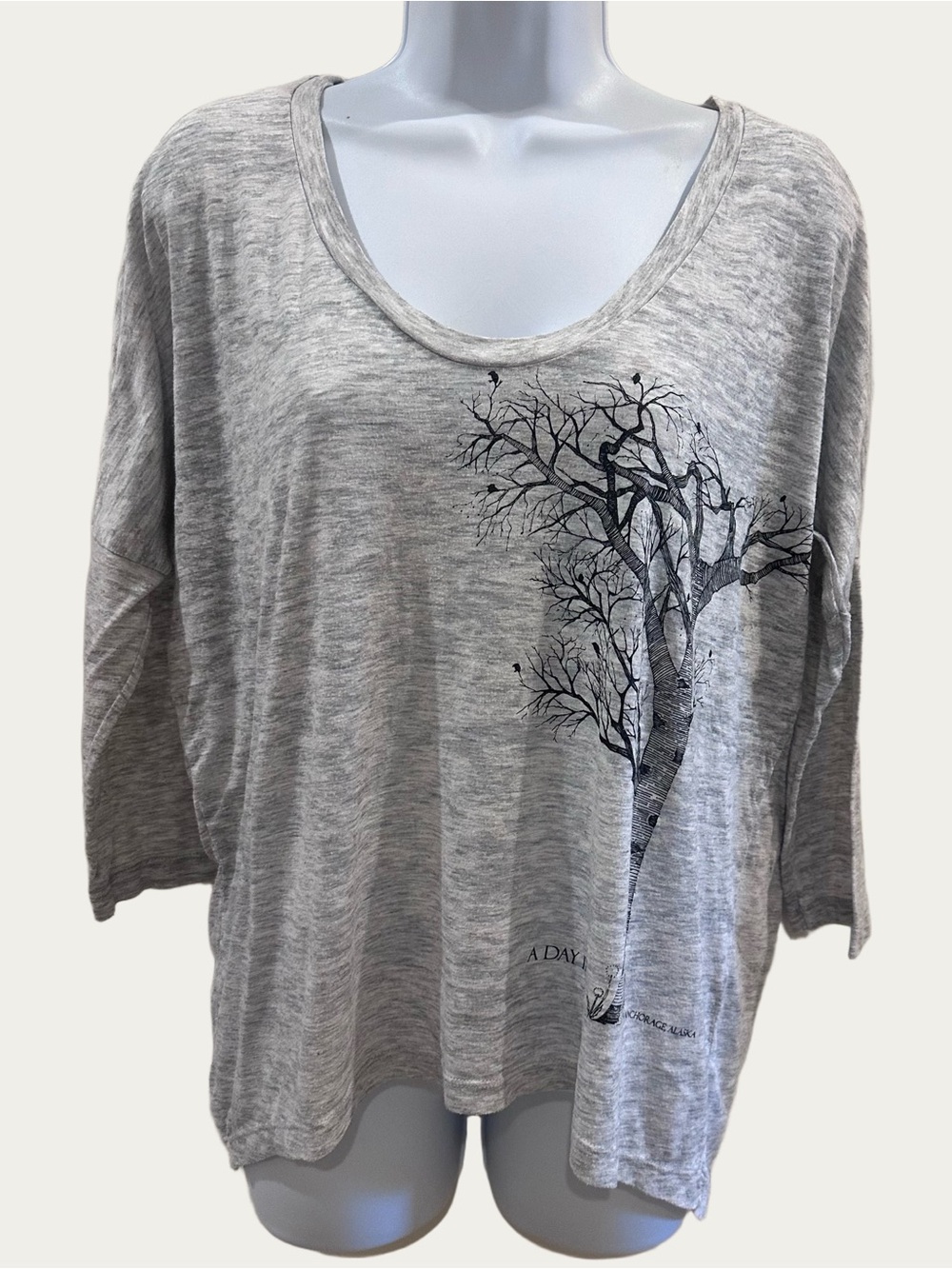 Bohemian Gray Birch Tree Print Women's Top size large - Alternative